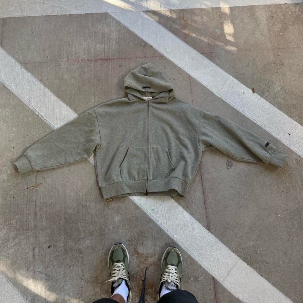 Olive Green Zip-Up Hooded Sweatshirt